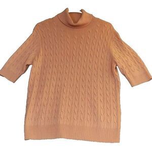 Lands‎ End Pink Large 14/ 16 Short Sleeve Soft Wool Blend Turtleneck Sweater
